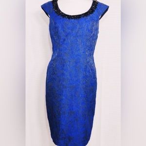 ADRIANNA PAPELL DRESS ROYAL BLUE WITH BEADED NECK SIZE 10, NWT. RETAIL $160